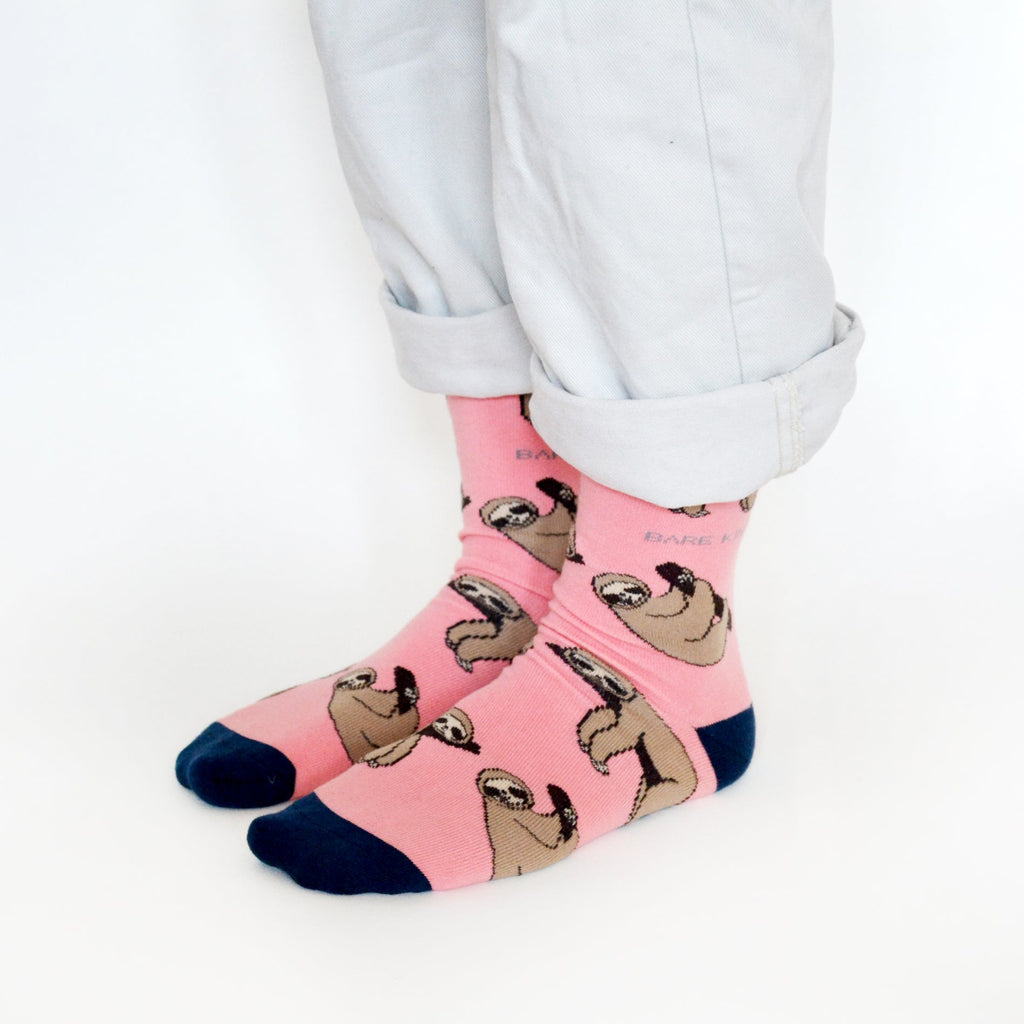 Save the Sloths Bamboo Socks in Pink
