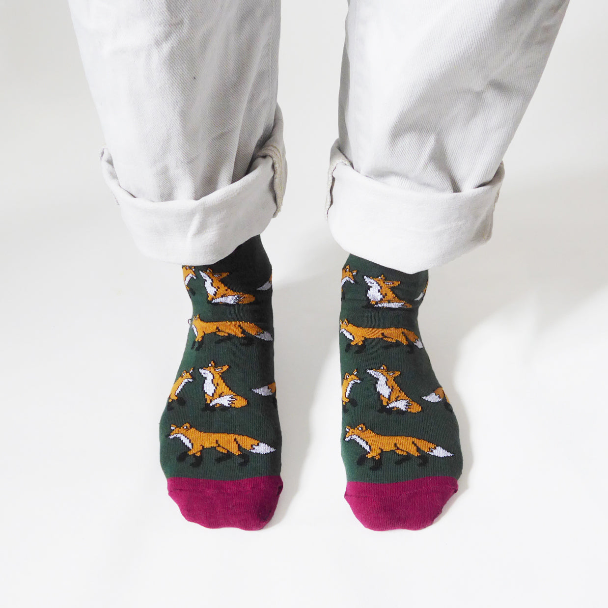 Save the Foxes Bamboo Socks in Forest Green