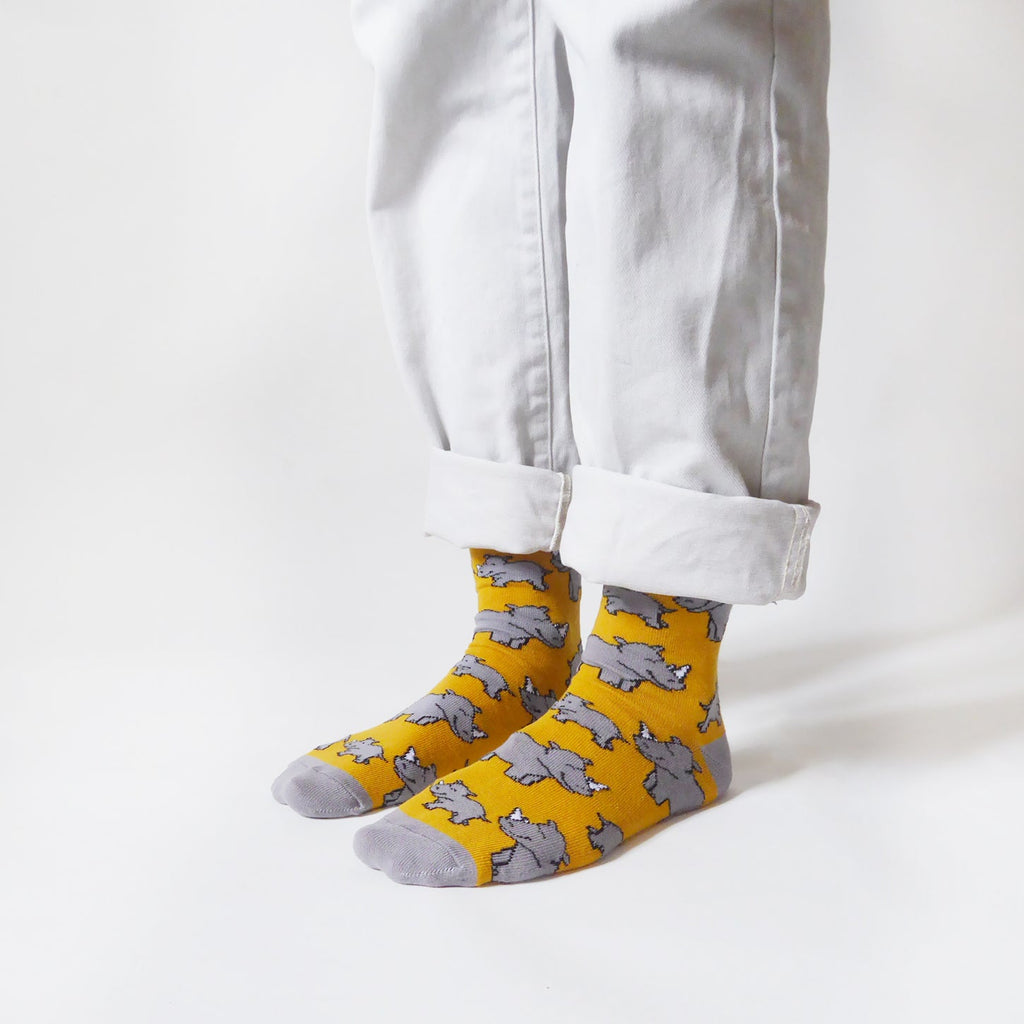Save the Rhinos Bamboo Socks in Sunshine Yellow