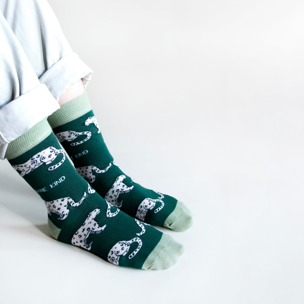 Save the Snow Leopards Bamboo Socks in Sea Green