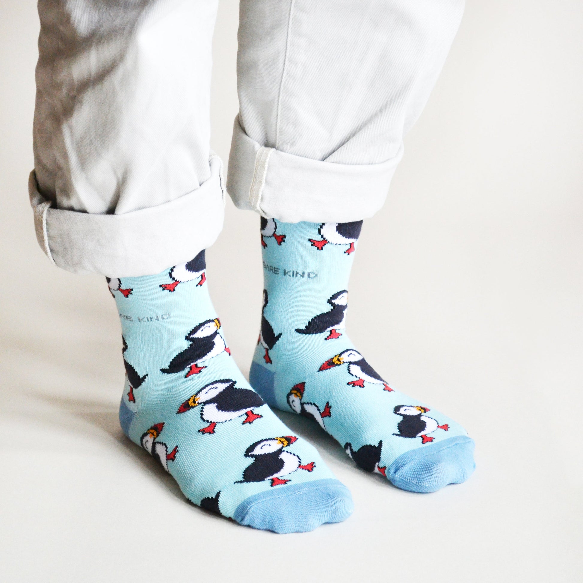 Save the Puffins Bamboo Socks in Blue