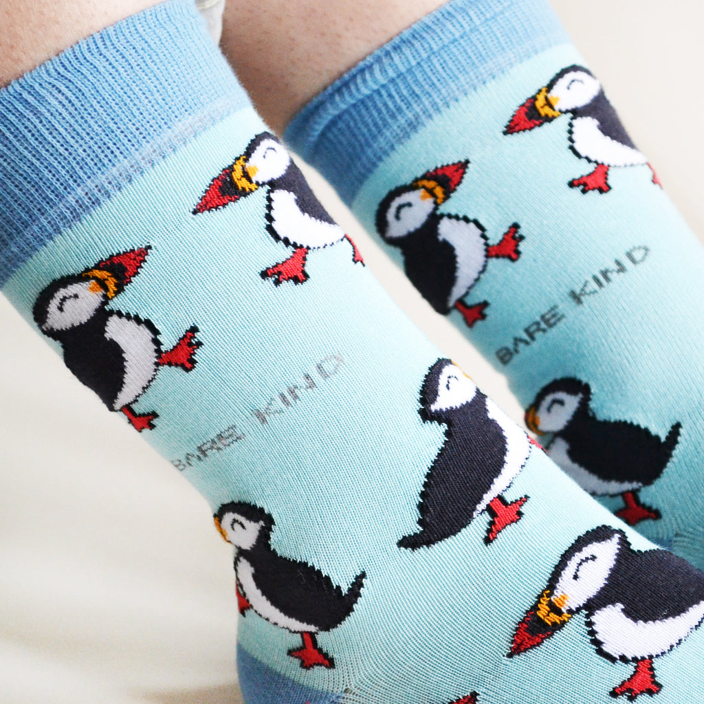 Save the Puffins Bamboo Socks in Blue