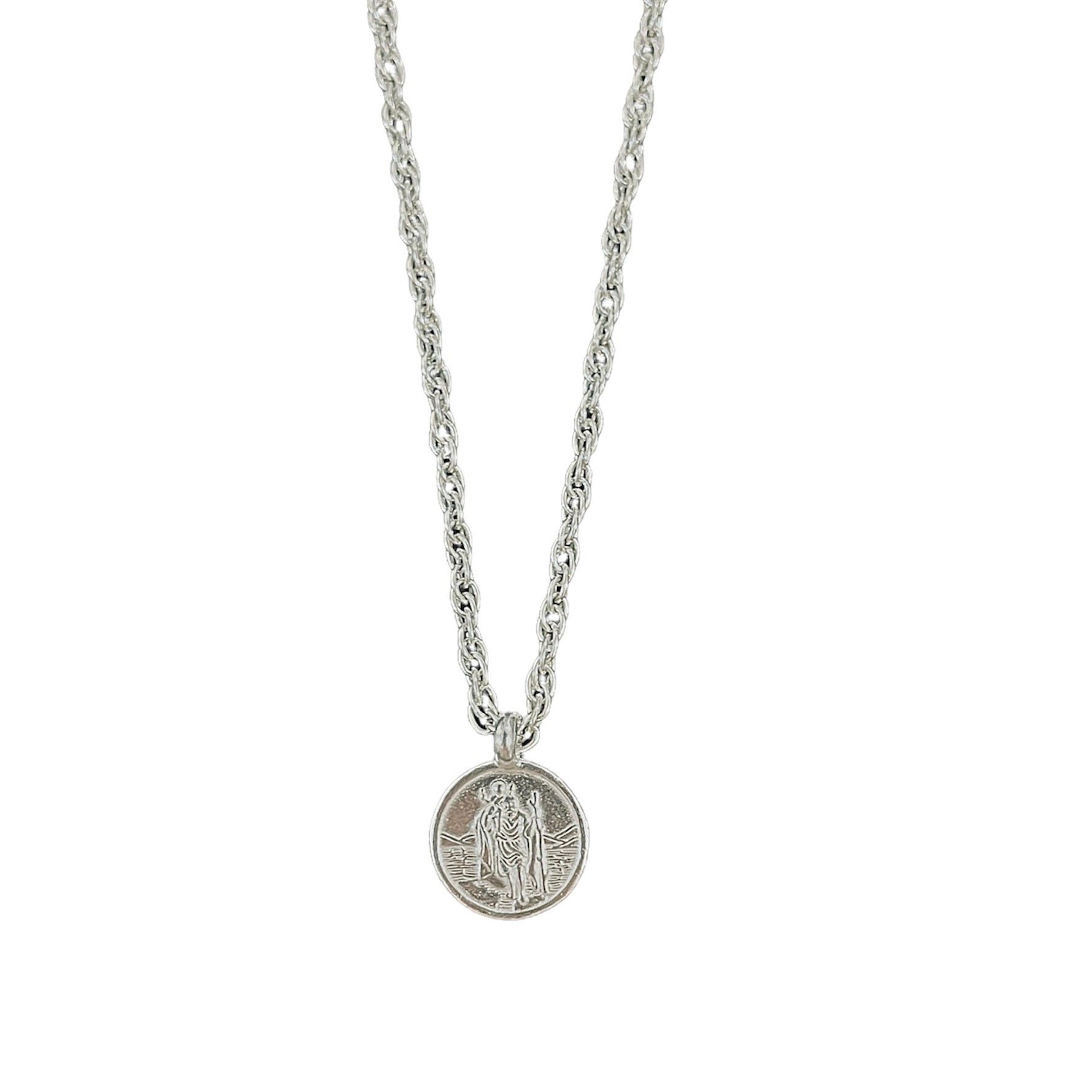 Chunky Rope St Christopher Necklace in Sterling Silver