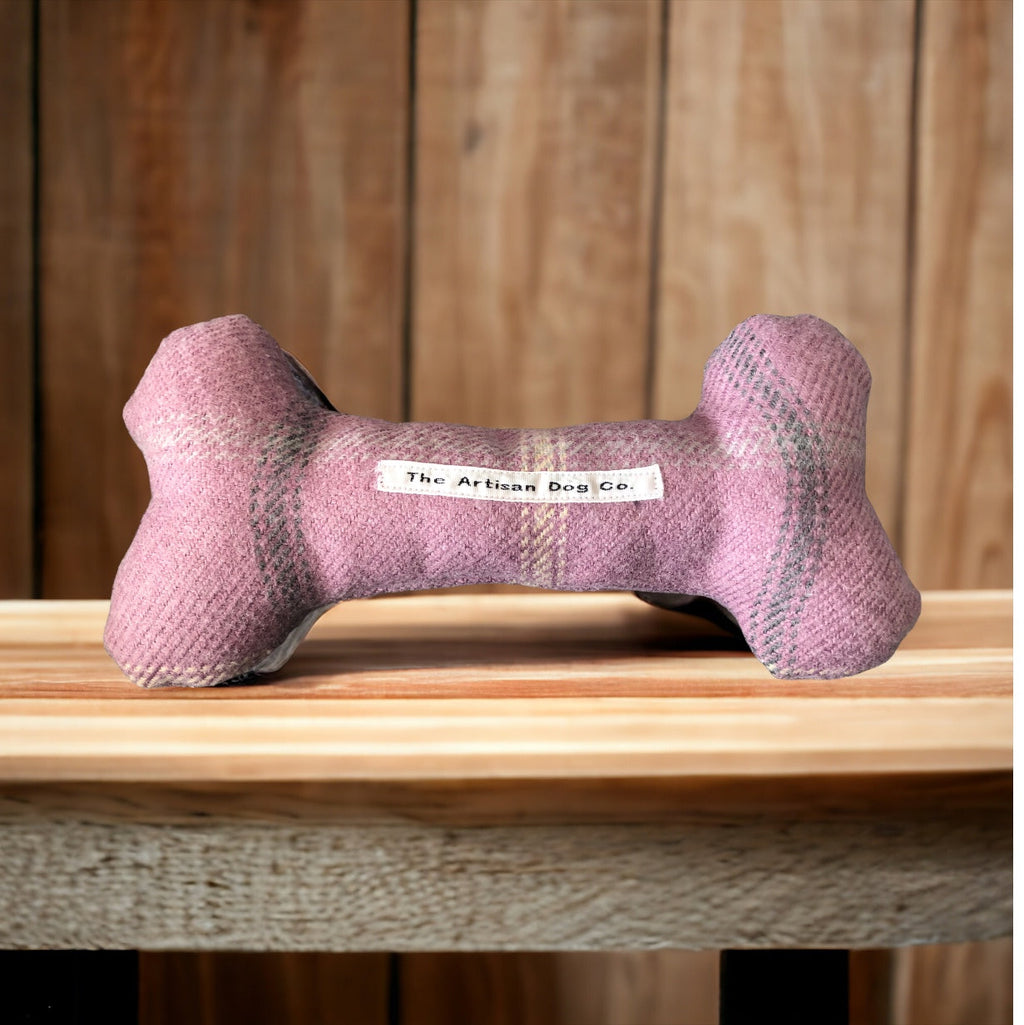 Handcrafted Squeaky Dog Bone in Choice of Fabrics
