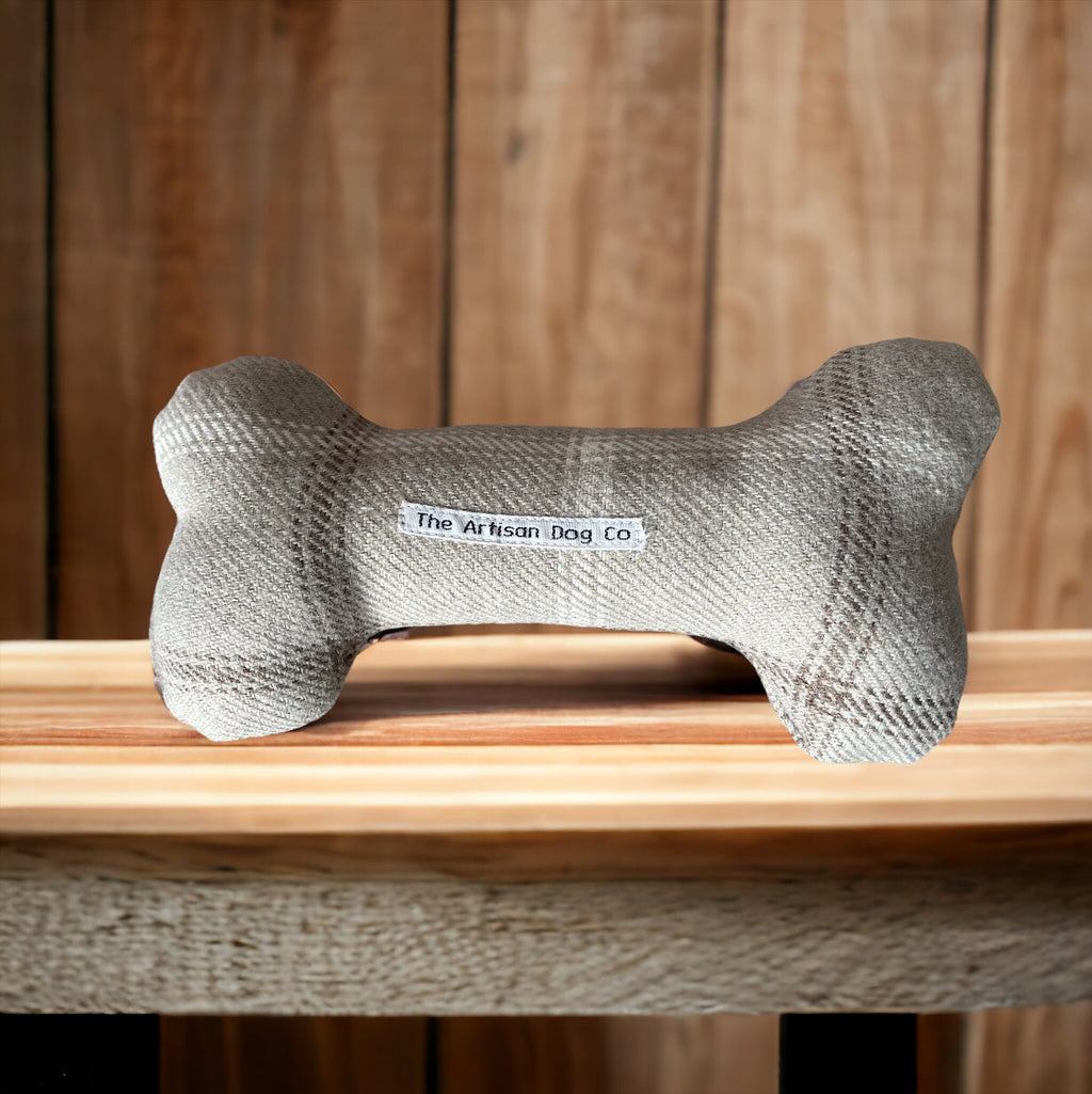 Handcrafted Squeaky Dog Bone in Choice of Fabrics