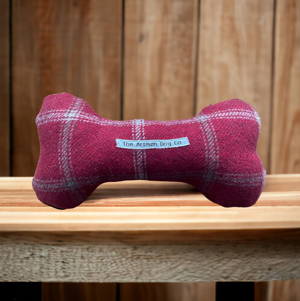 Handcrafted Squeaky Dog Bone Toy in Choice of Fabrics