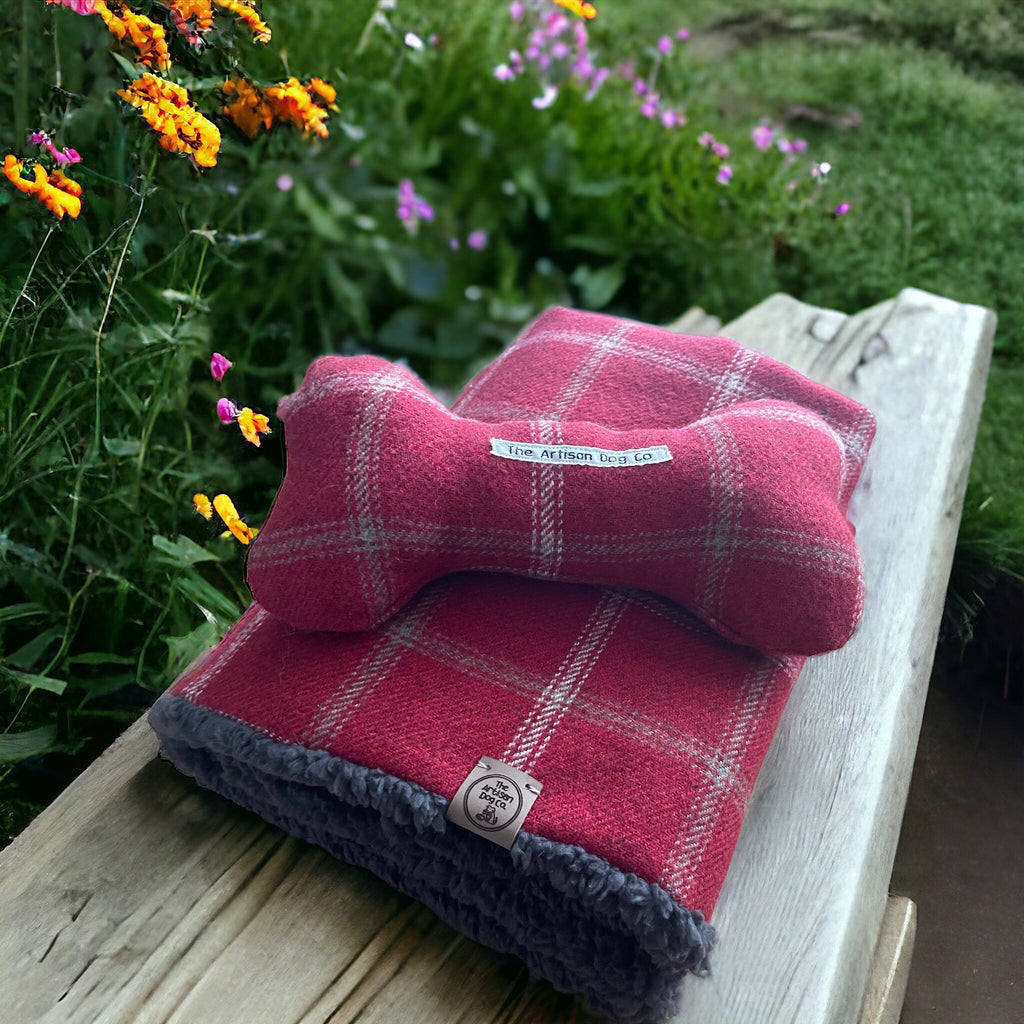 Luxury Handcrafted Red Check Dog Blanket