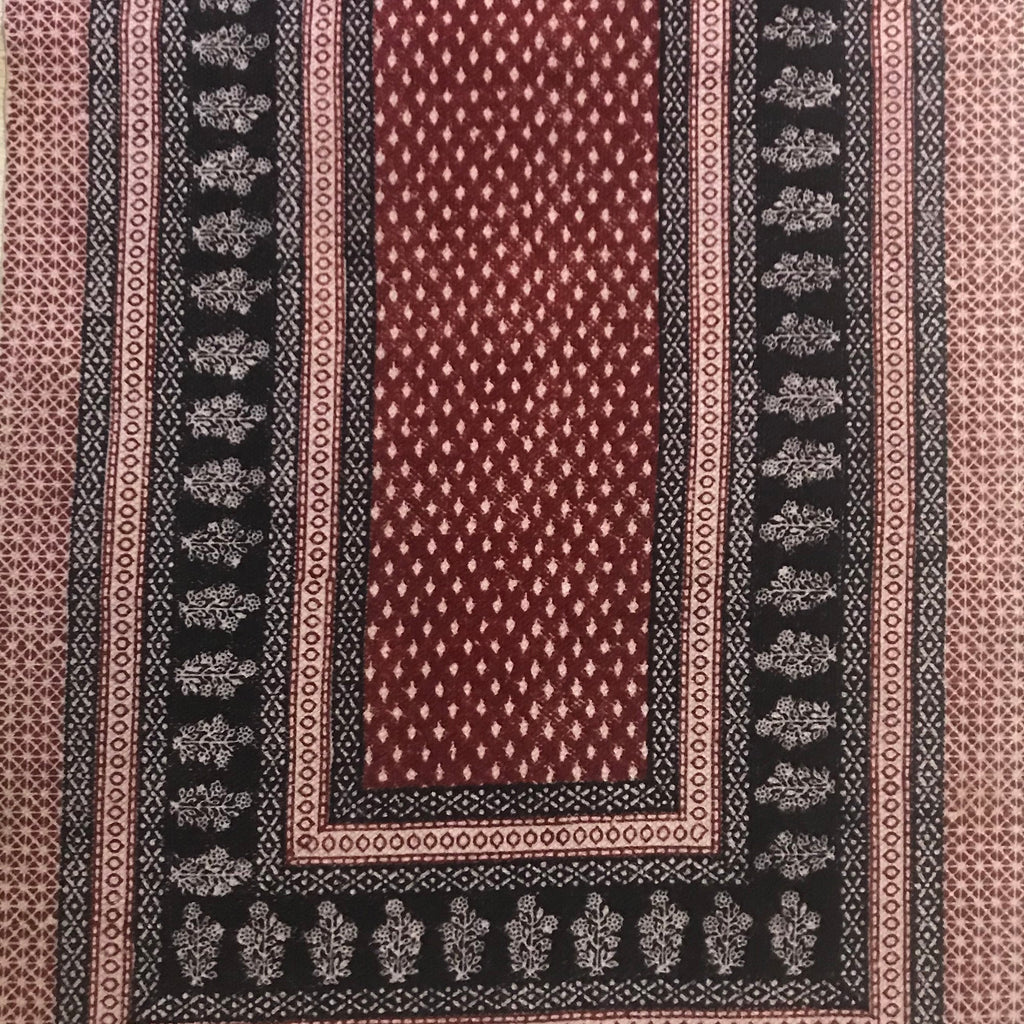 Red and Black Dots and Floral Hand Block Print Rug