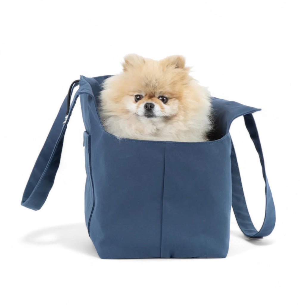 Navy Waxed Cotton Dog Carrier for Small Breeds