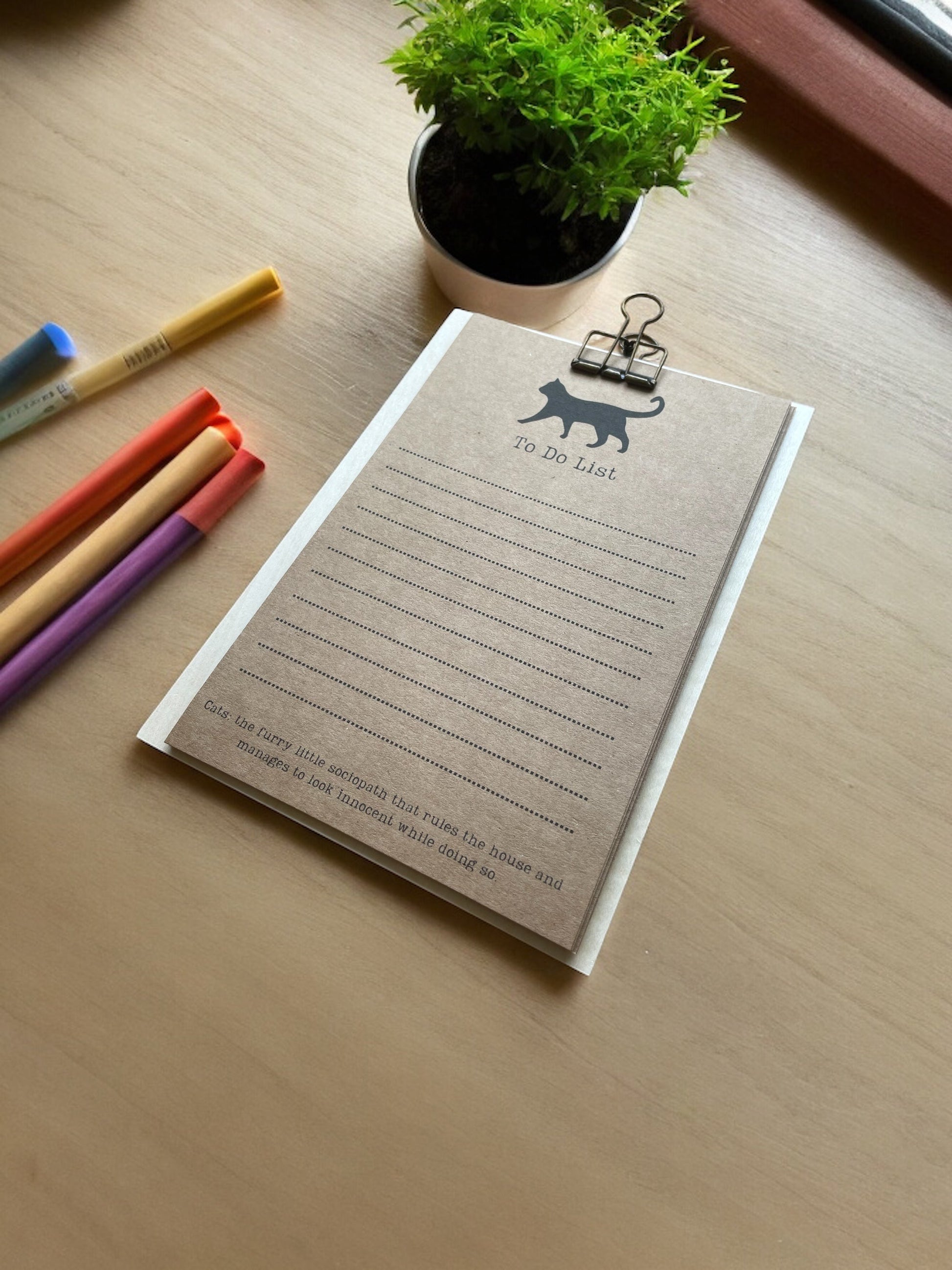 Cat Lover To Do List Clipboard with 10 Lined Pages