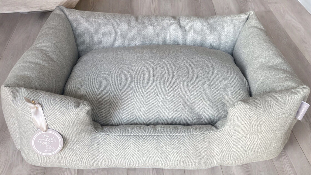 Handcrafted Luxury Dog and Cat Bed in Herringbone Fabric