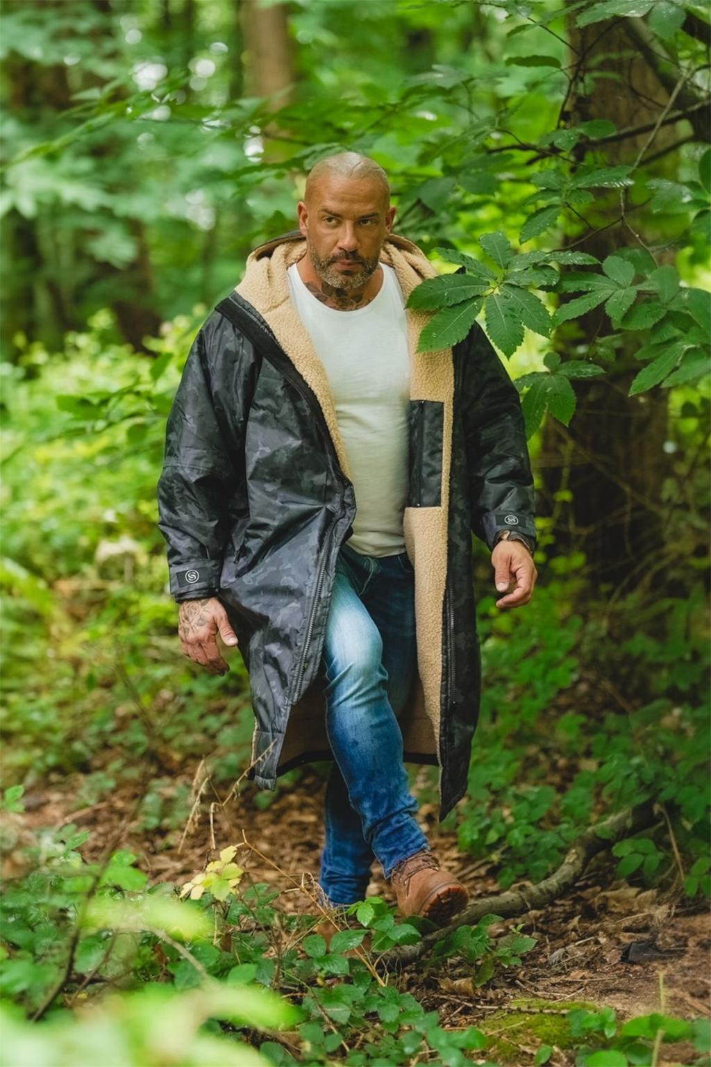 Parka Long Sleeve Changing Coat Unisex Black Camo