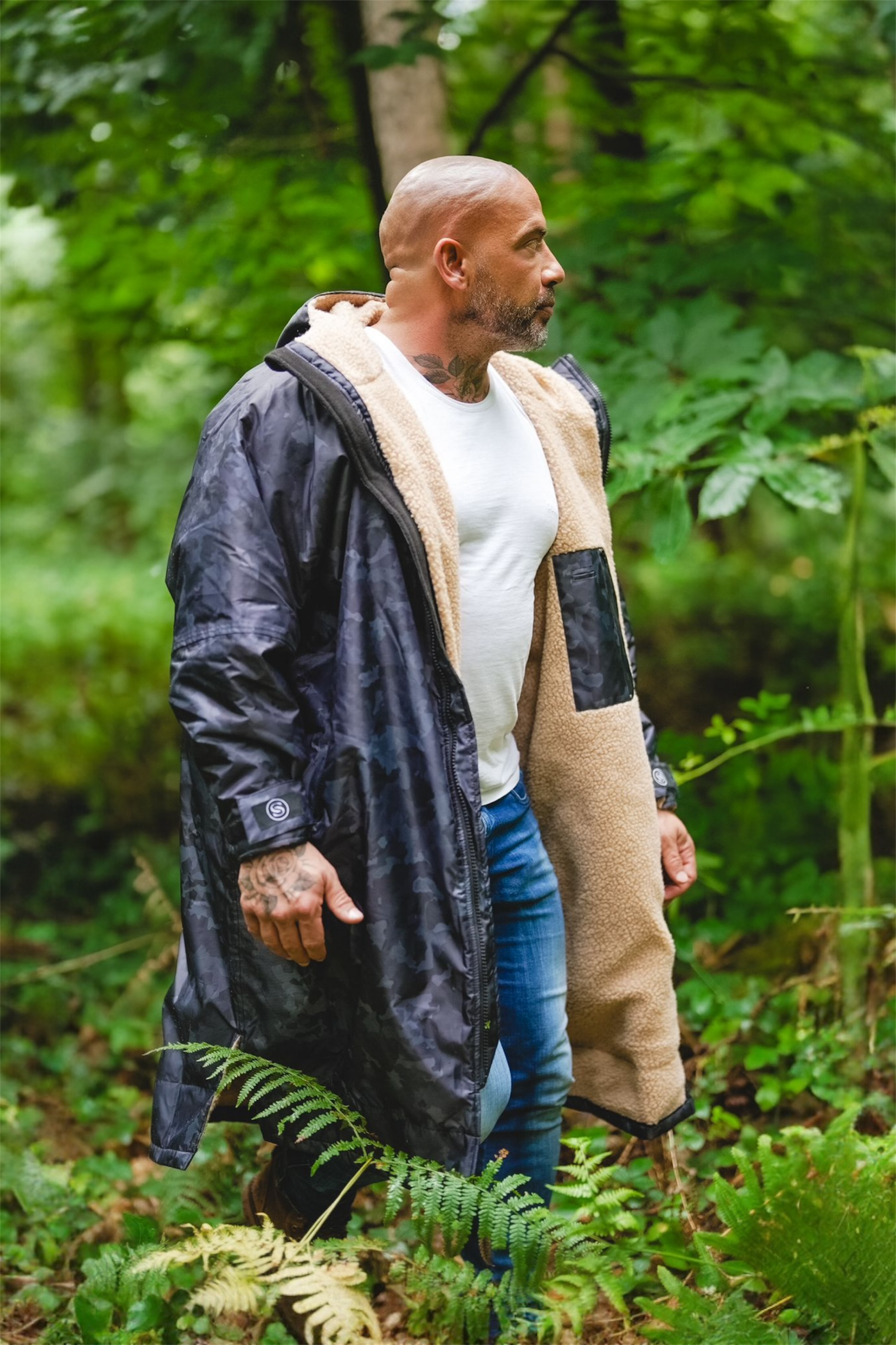 Parka Long Sleeve Changing Coat Unisex Black Camo