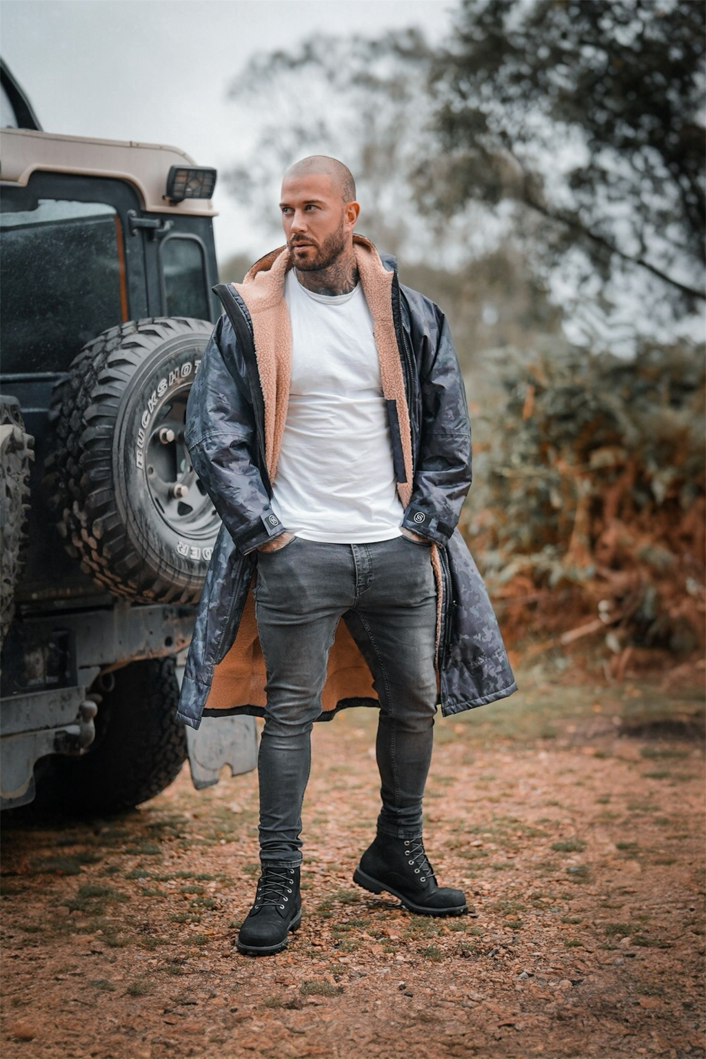 Parka Long Sleeve Changing Coat Unisex Black Camo