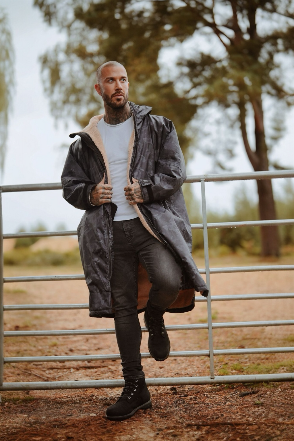 Parka Long Sleeve Changing Coat Unisex Black Camo