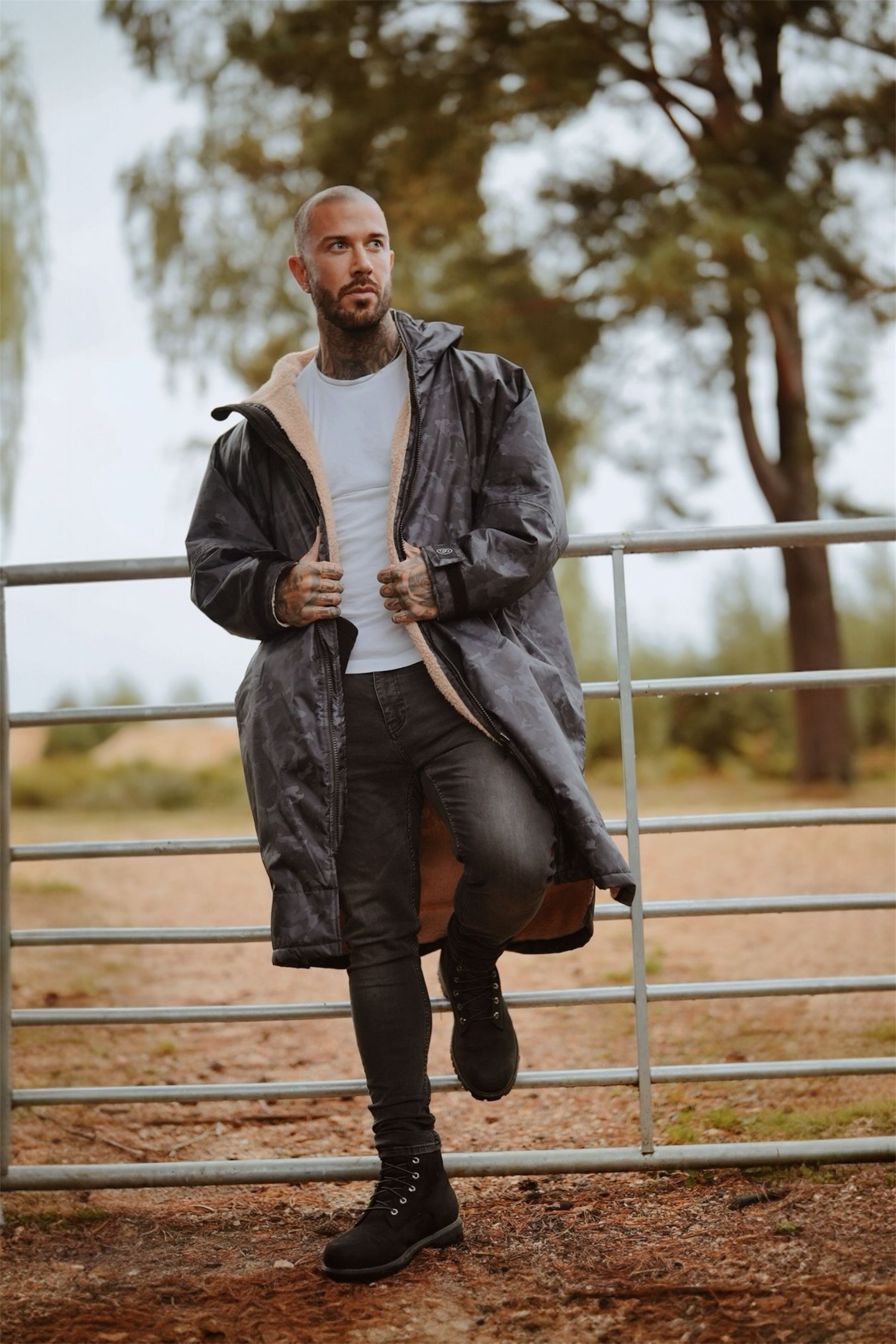 Parka Long Sleeve Changing Coat Unisex Black Camo