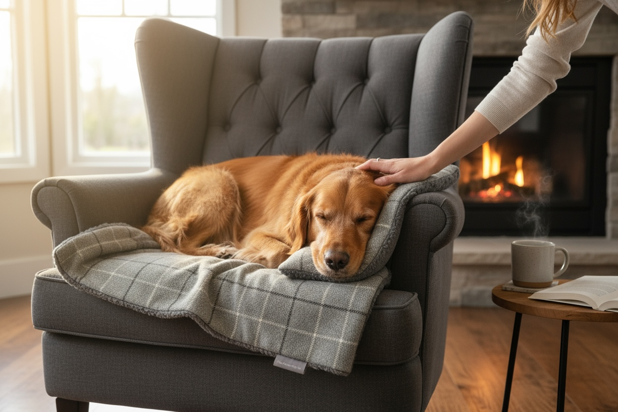 Luxury Handcrafted Grey Check Dog Blanket