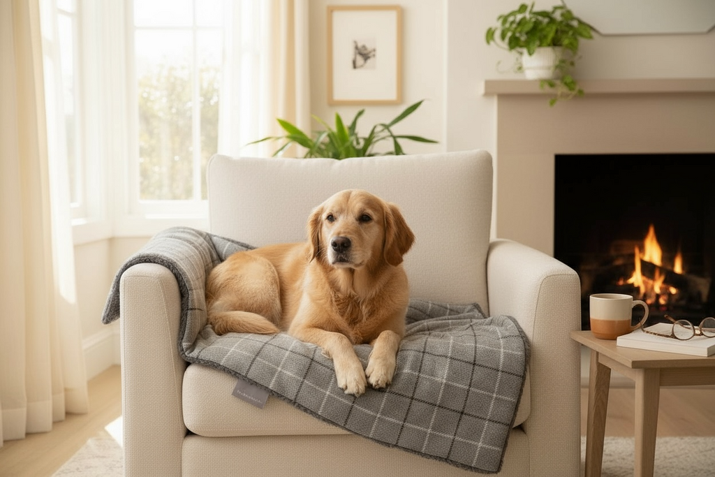 Luxury Handcrafted Grey Check Dog Blanket
