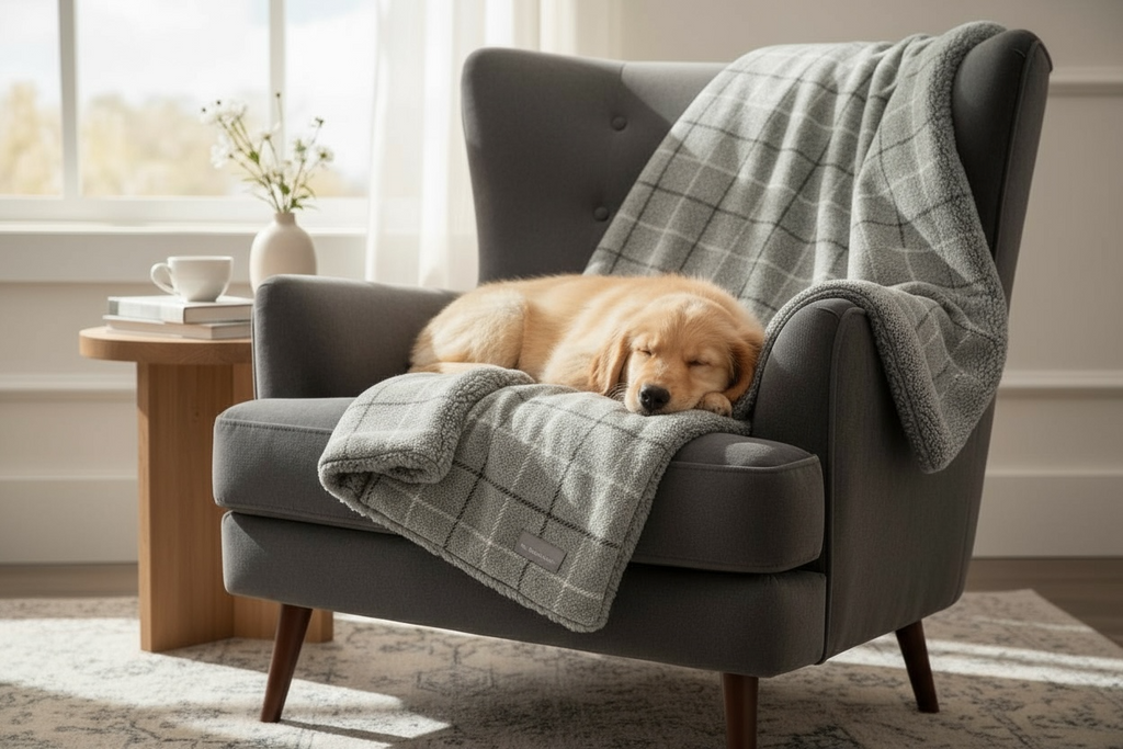 Luxury Handcrafted Grey Check Dog Blanket