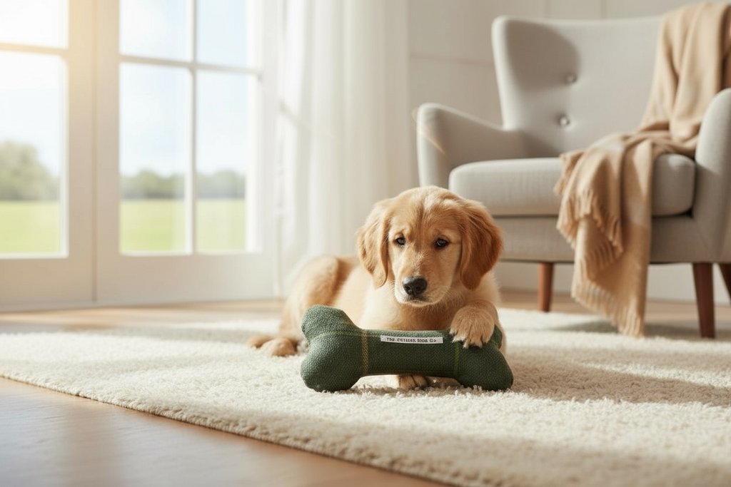 Handcrafted Toy Squeaky Dog Bone Forest Green Check