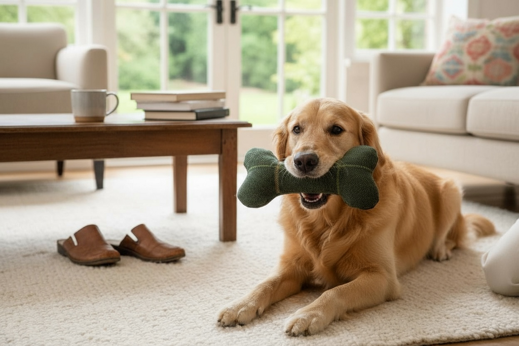 Handcrafted Squeaky Dog Bone Toy in Choice of Fabrics