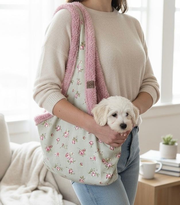 Handcrafted Luxury Puppy and Small Dog Carrier Sling in Dolly Floral
