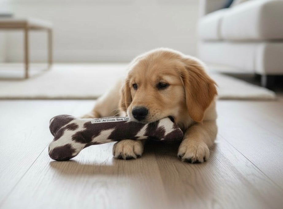 Handcrafted Squeaky Dog Bone Toy in Choice of Fabrics