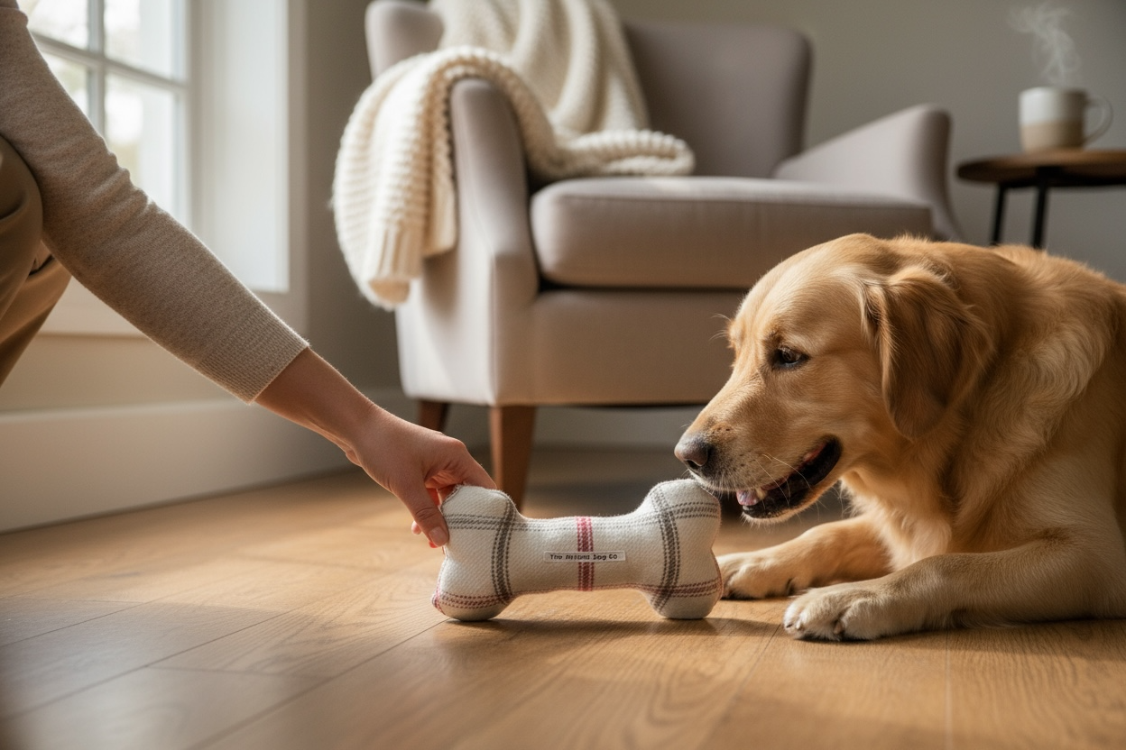 Handcrafted Squeaky Dog Bone Toy in Choice of Fabrics