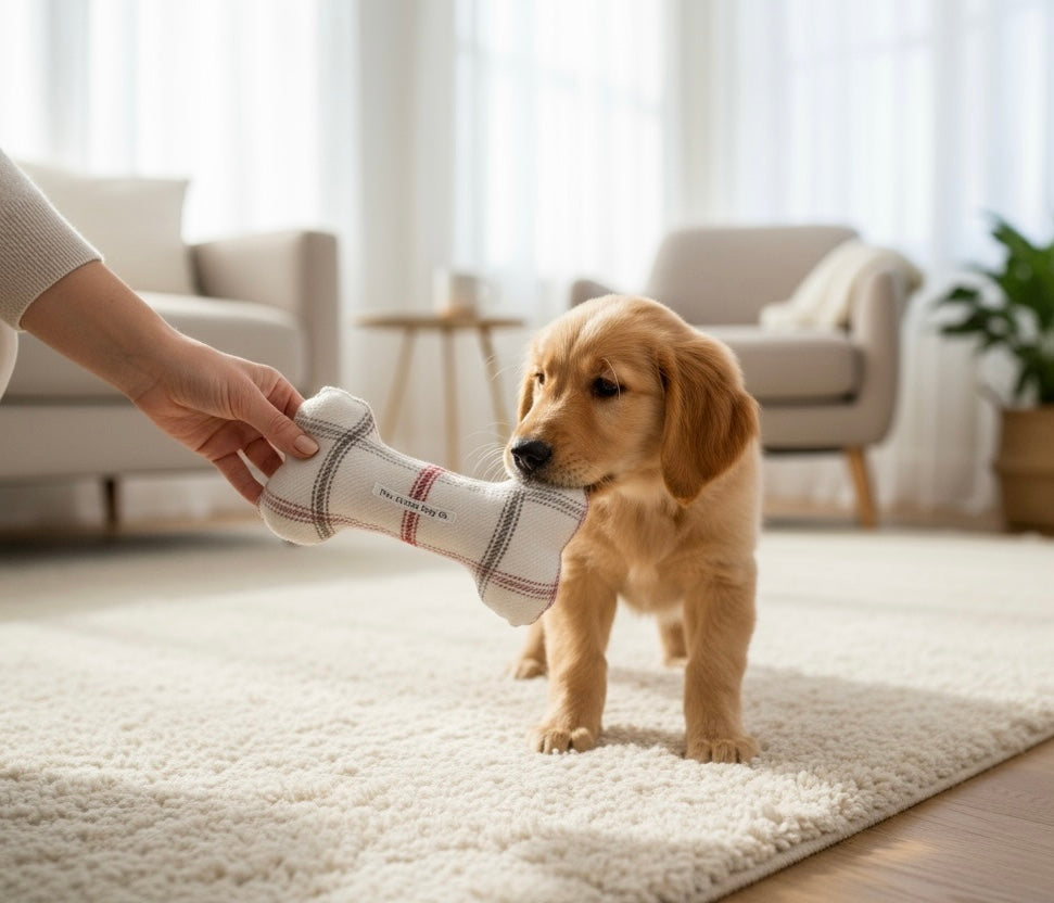 Handcrafted Toy Squeaky Dog Bone in Choice of Fabrics