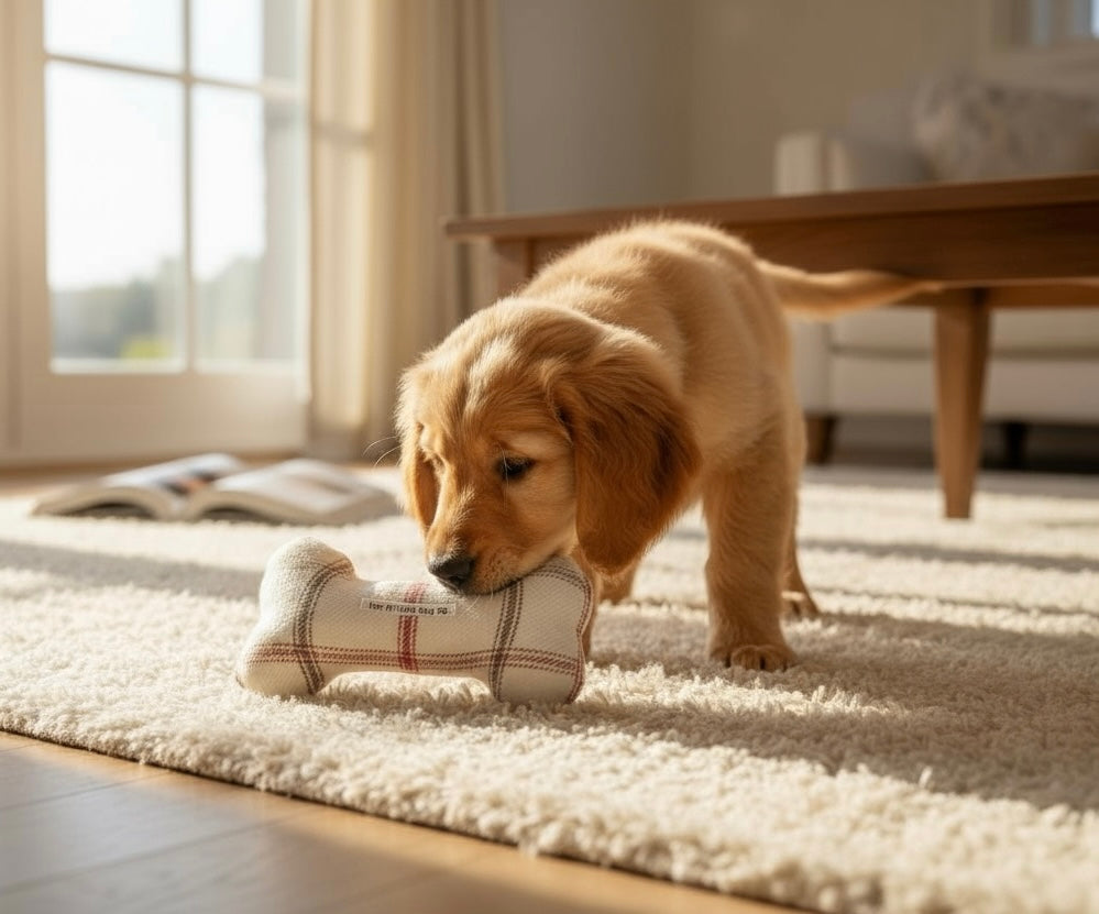 Handcrafted Squeaky Dog Bone Toy in Choice of Fabrics