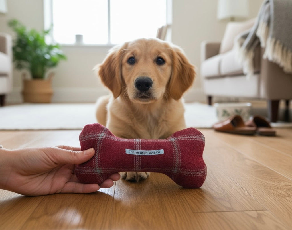 Handcrafted Squeaky Dog Bone Toy in Choice of Fabrics