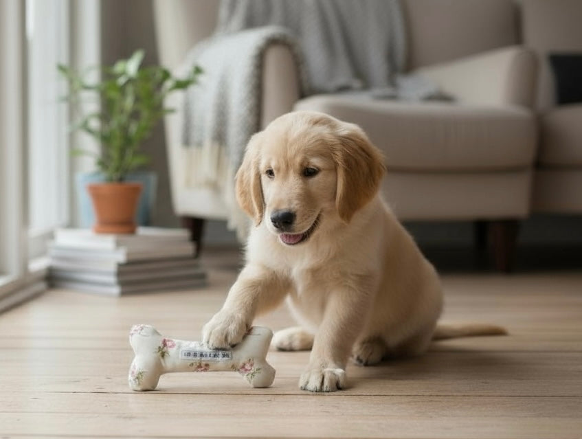 Handcrafted Toy Squeaky Dog Bone in Choice of Fabrics