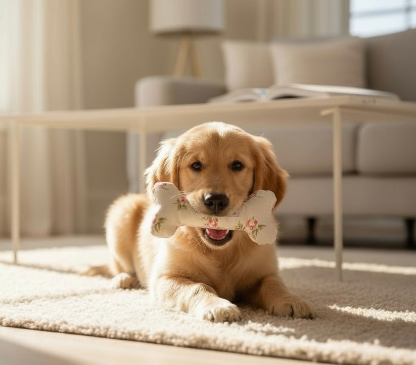 Handcrafted Toy Squeaky Dog Bone in Choice of Fabrics