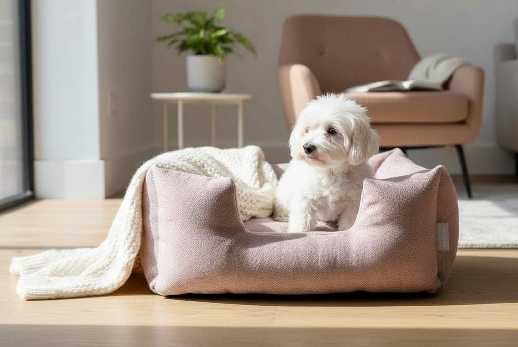 Handcrafted Luxury Dog and Cat Bed in Herringbone Fabric