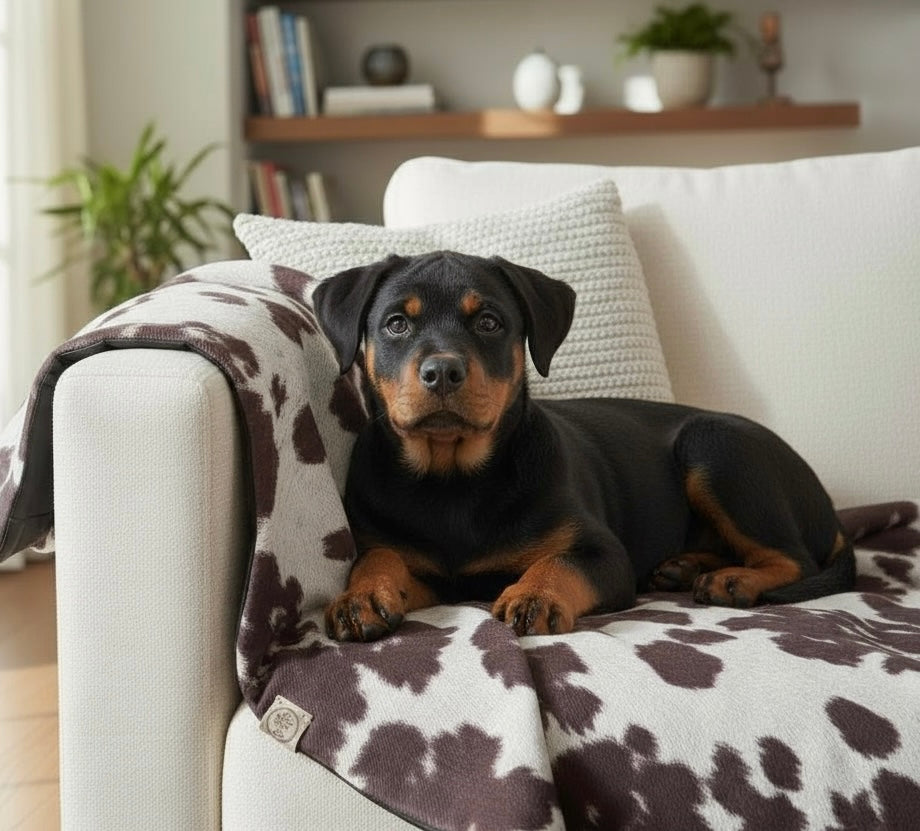 Luxury Handcrafted Faux Cow Hide Pet Blanket and Sofa Protector