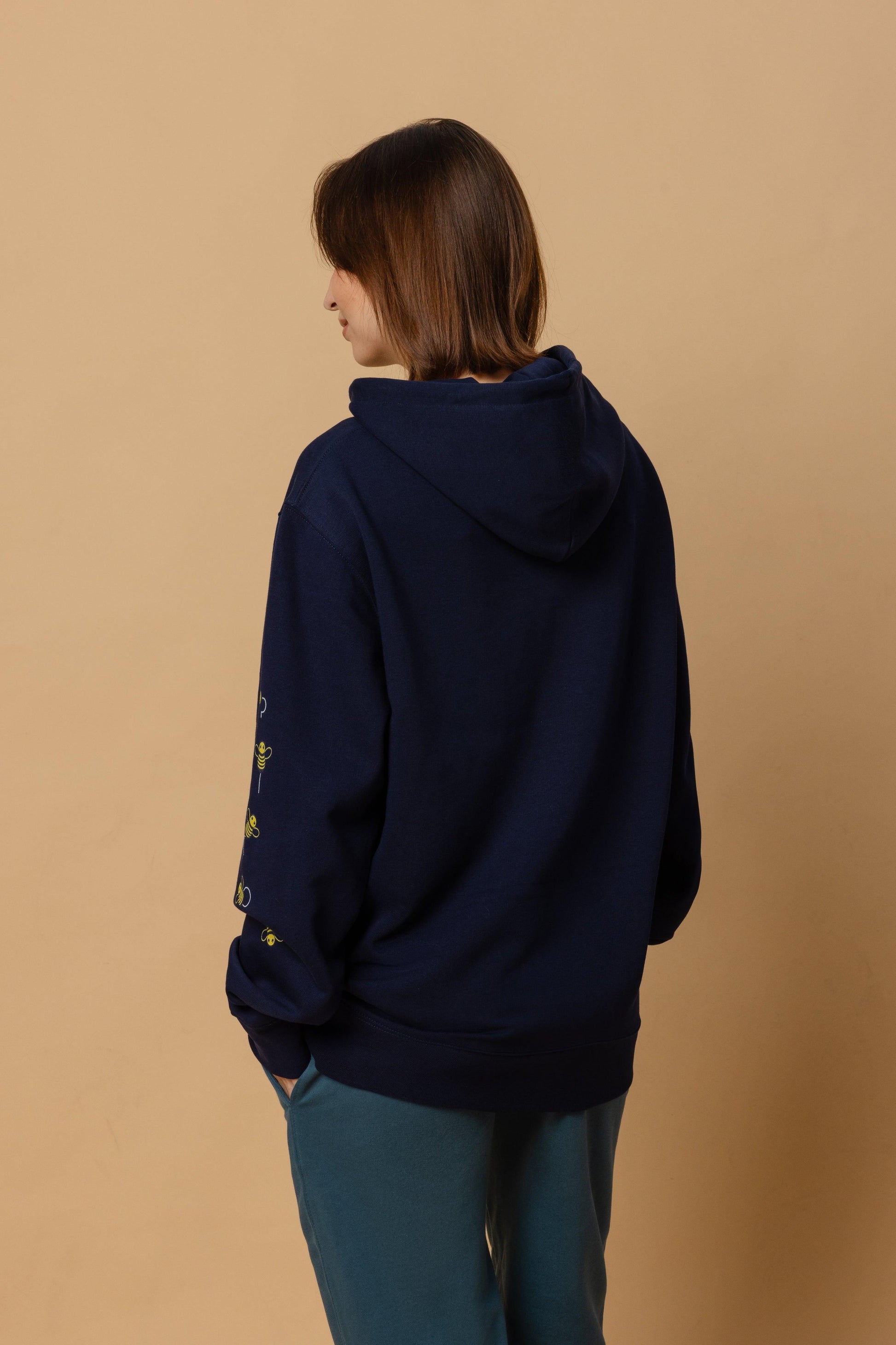 Navy Bee Hoodie in Organic Cotton