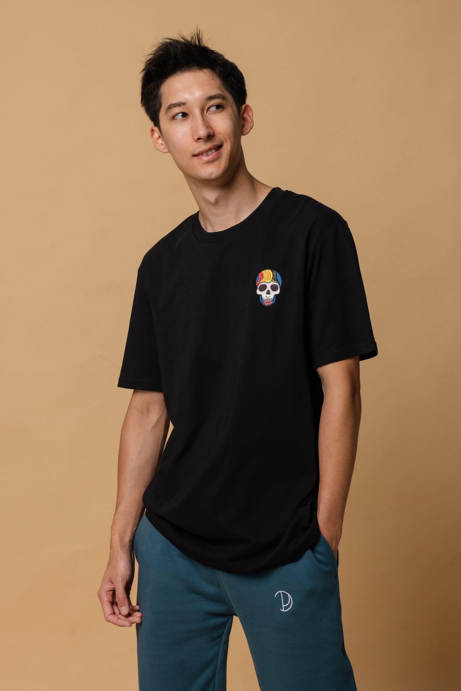 Rainbow Skull Embroidered Organic Cotton T-Shirt