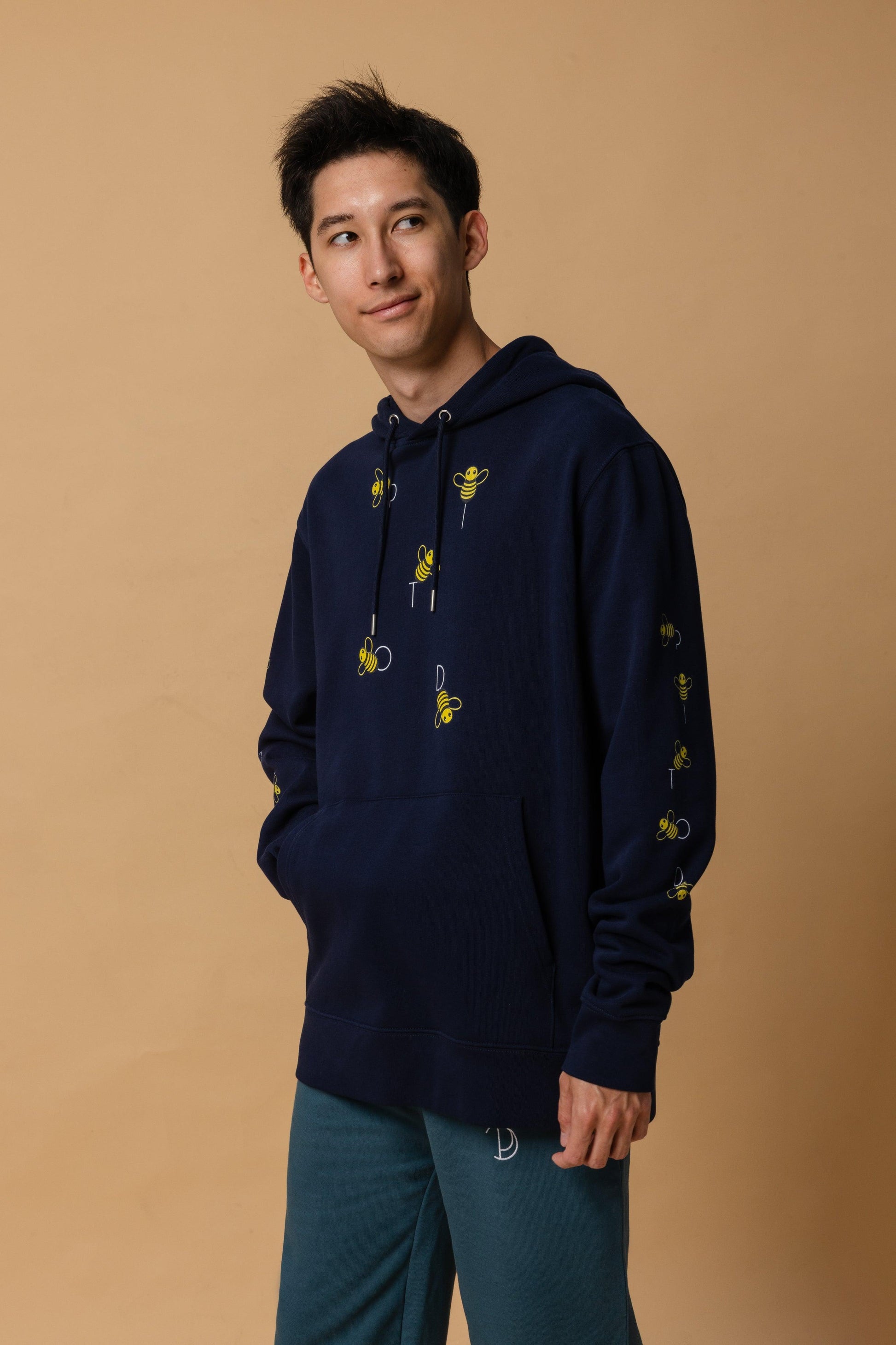 Navy Bee Hoodie in Organic Cotton