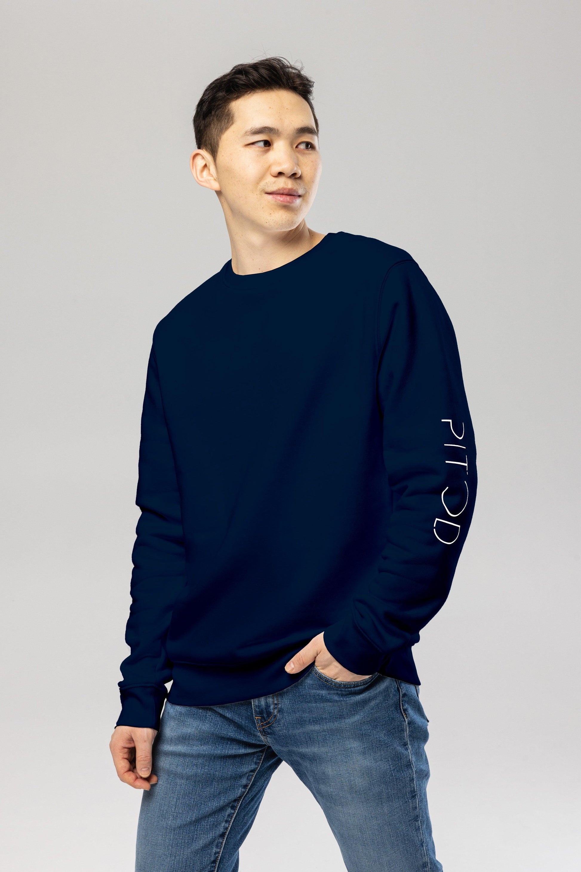 Organic Cotton Sleeve Sweatshirt in Navy