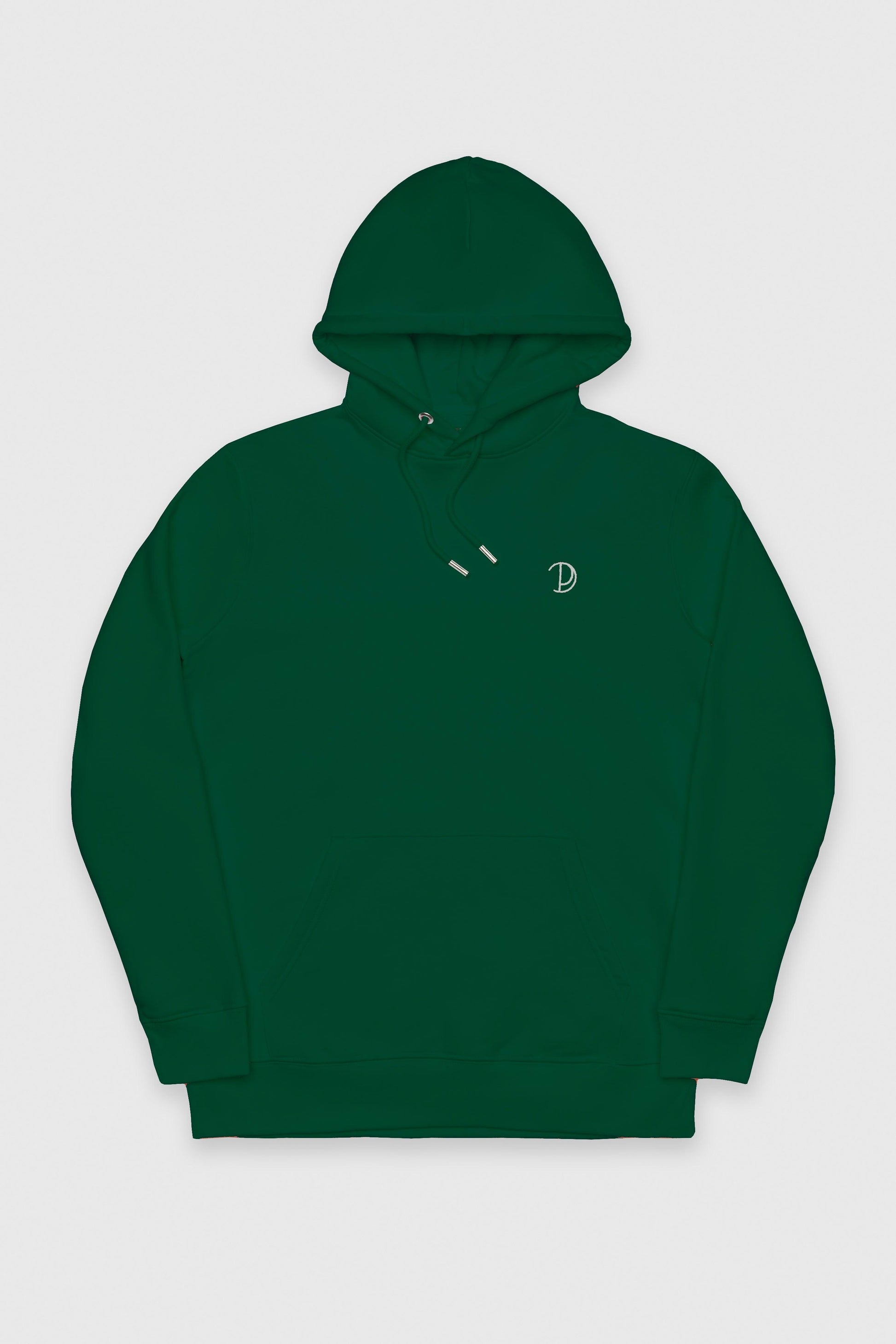 Organic Cotton Embroidered Logo Hoodie in Dark Green