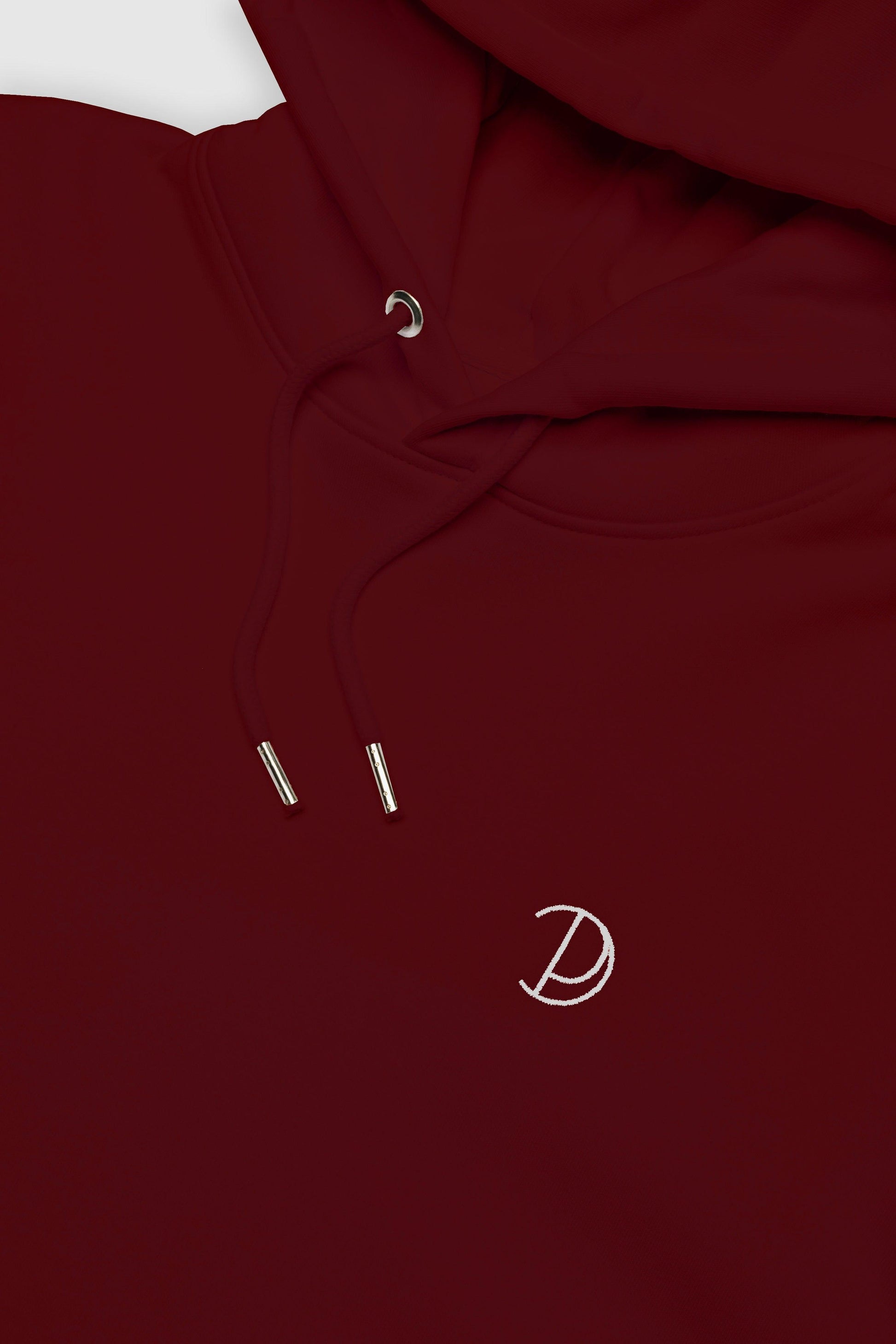 Burgundy Embroidered Logo Hoodie in Organic Cotton