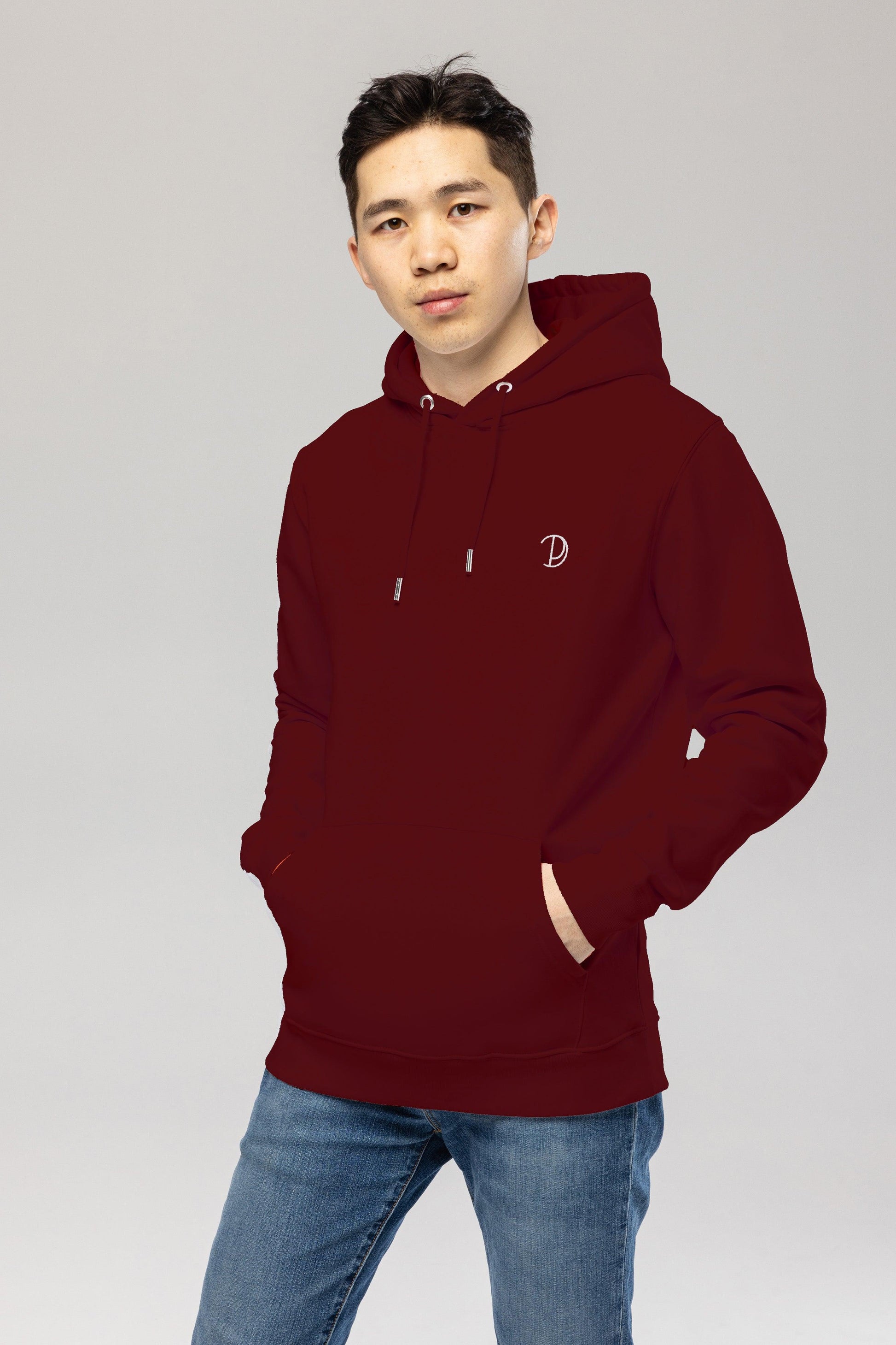 Burgundy Embroidered Logo Hoodie in Organic Cotton