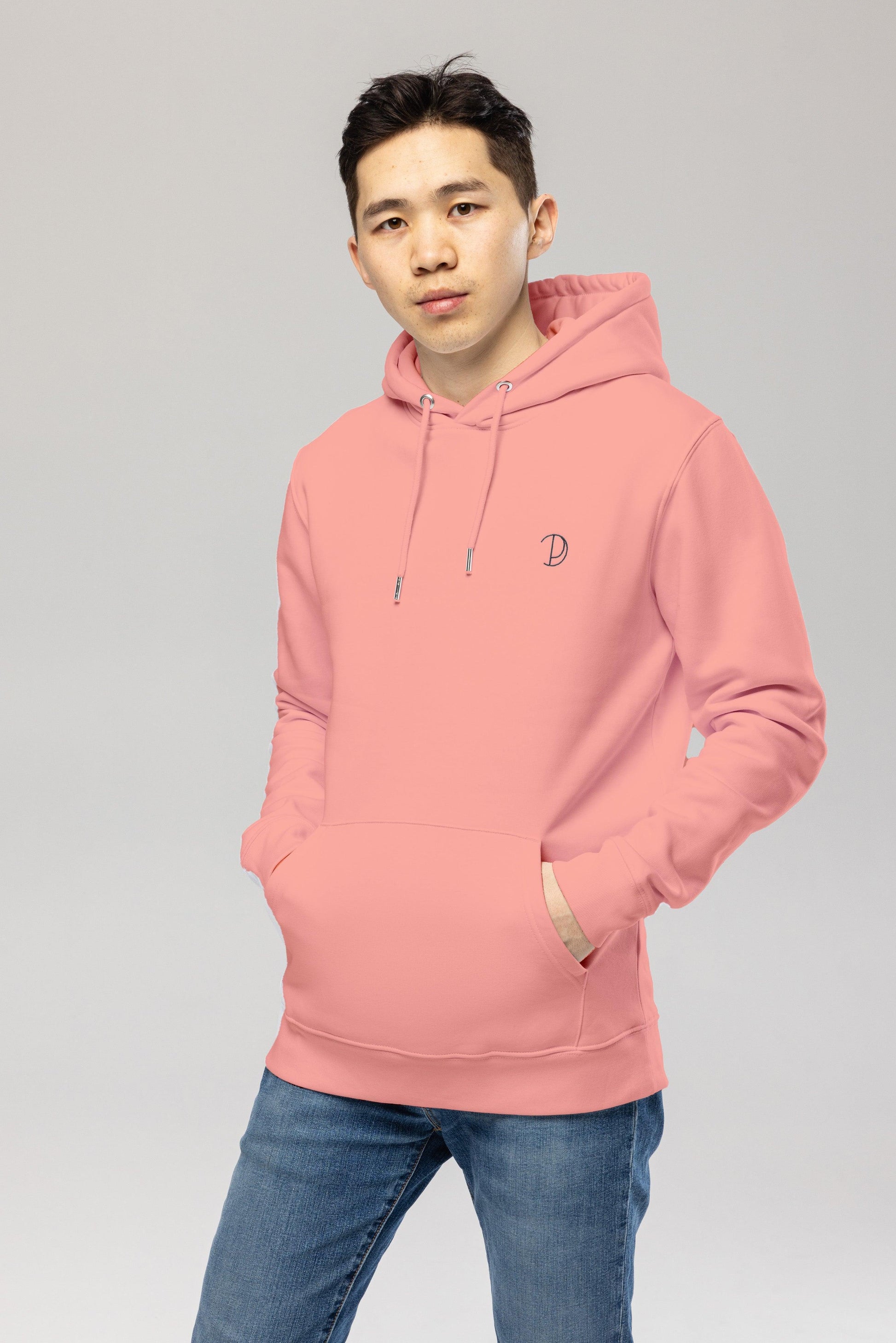 Organic Cotton Embroidered Logo Hoodie in Pink