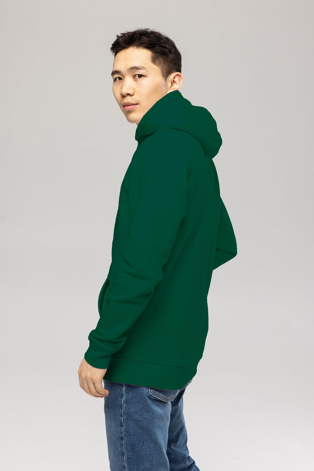 Organic Cotton Embroidered Logo Hoodie in Dark Green