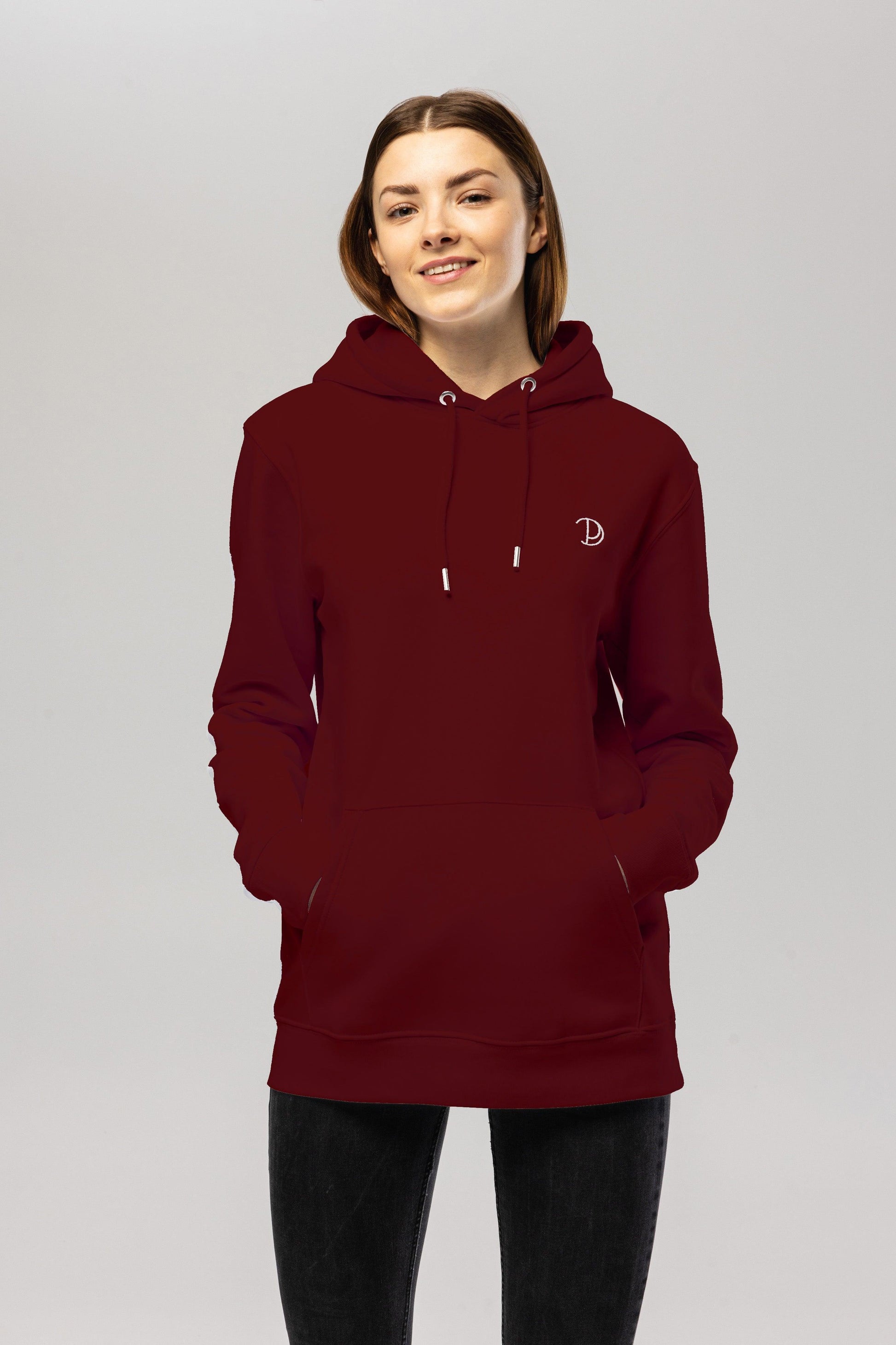 Burgundy Embroidered Logo Hoodie in Organic Cotton