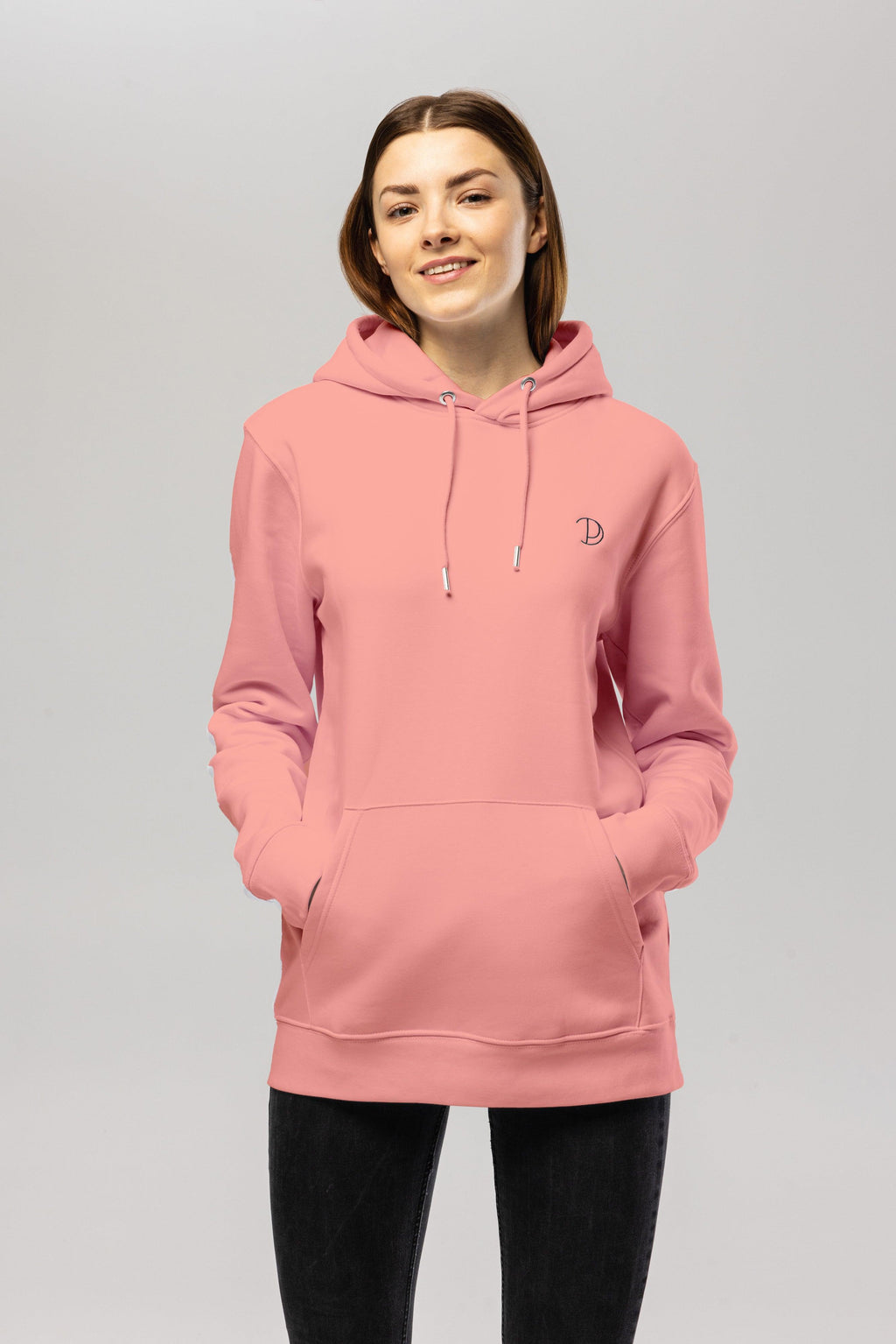 Organic Cotton Embroidered Logo Hoodie in Pink