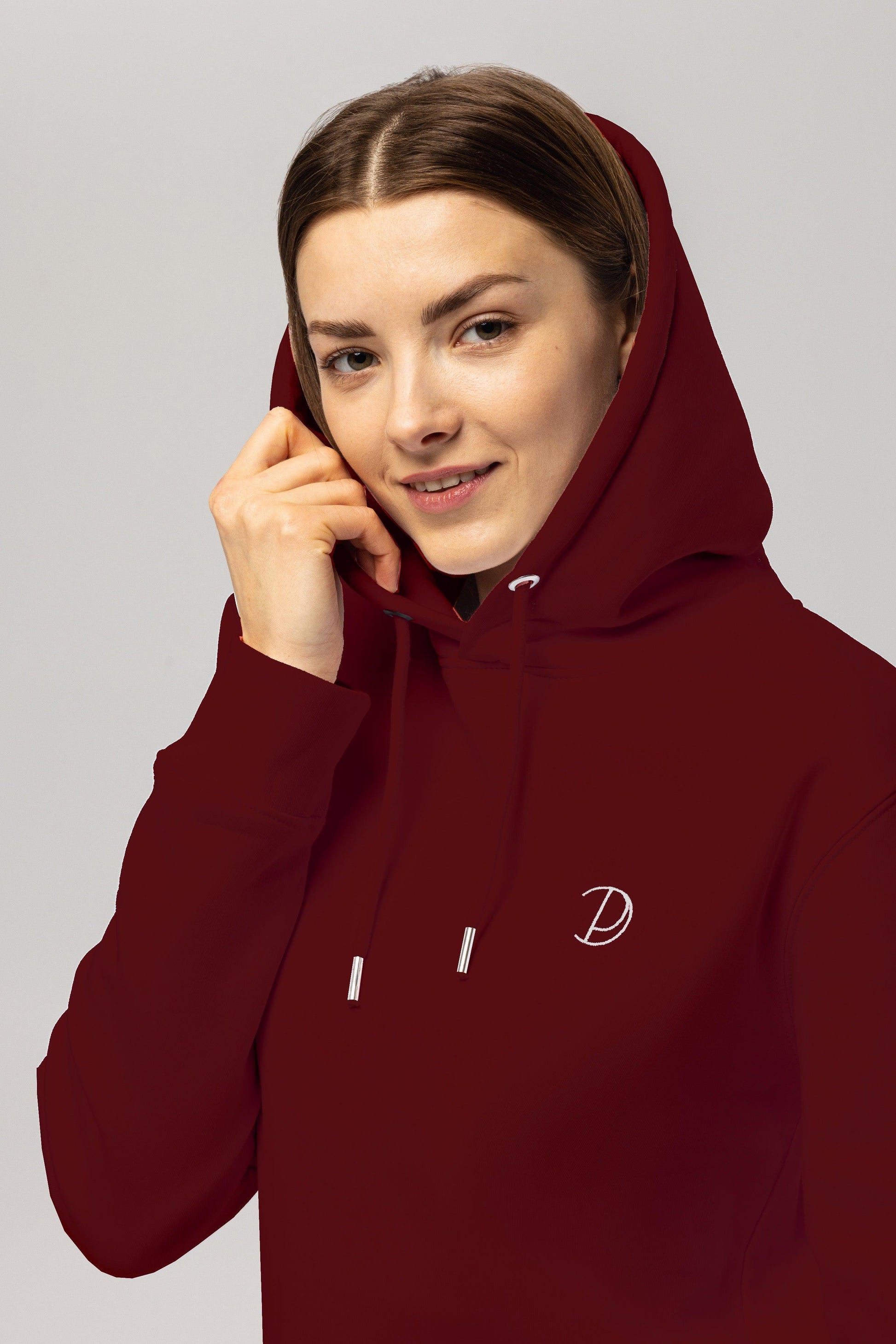 Burgundy Embroidered Logo Hoodie in Organic Cotton