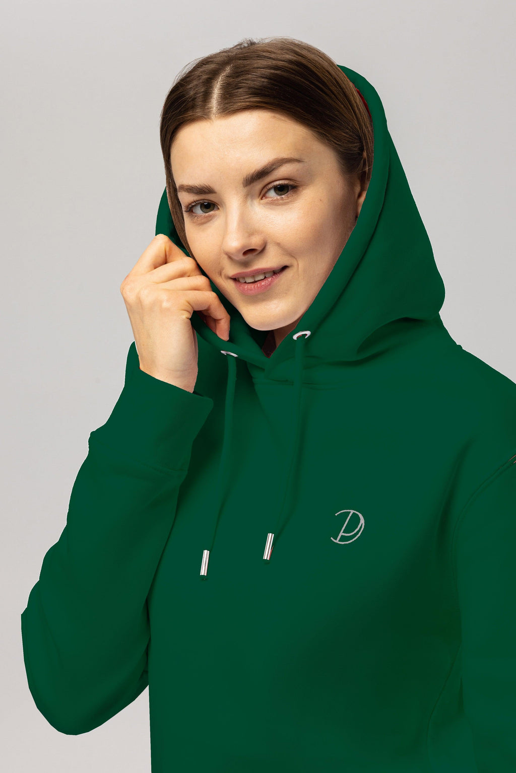 Organic Cotton Embroidered Logo Hoodie in Dark Green