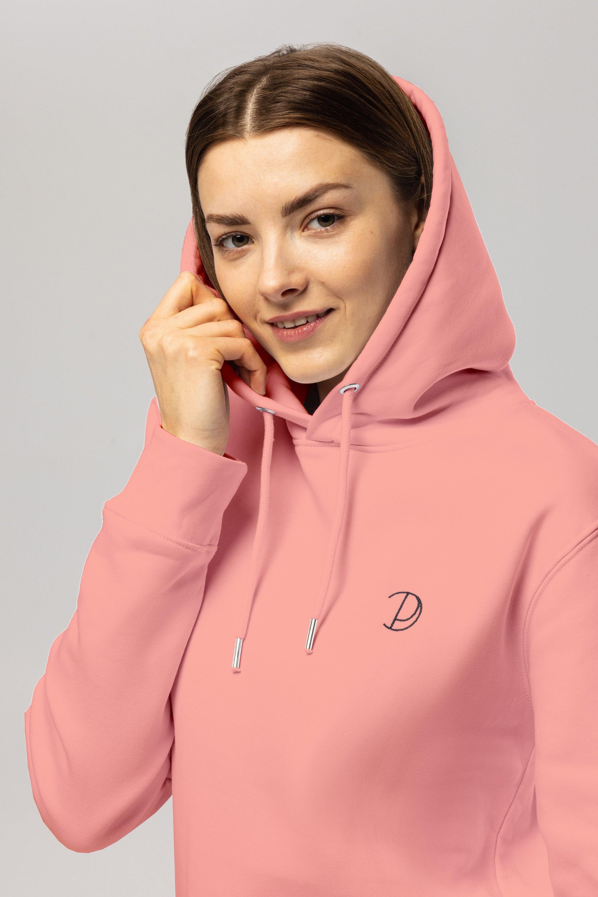 Organic Cotton Embroidered Logo Hoodie in Pink