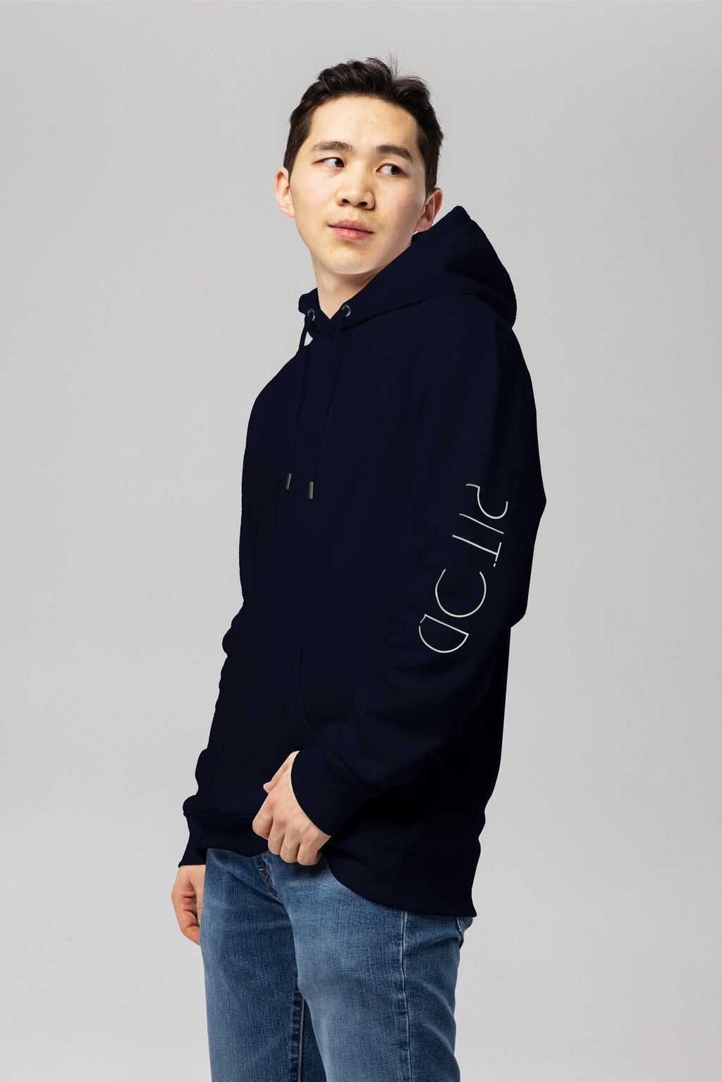 Organic Cotton Sleeve Hoodie in Navy